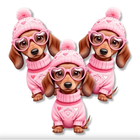 Nyomtatott dekorkarton 2mm vastag 7,5x4,2cm, Szerelmes tacsi 3db/csomag