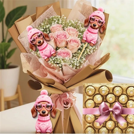 Nyomtatott dekorkarton 2mm vastag 7,5x4,2cm, Szerelmes tacsi 3db/csomag