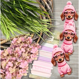 Nyomtatott dekorkarton 2mm vastag 7,5x4,2cm, Szerelmes tacsi 3db/csomag