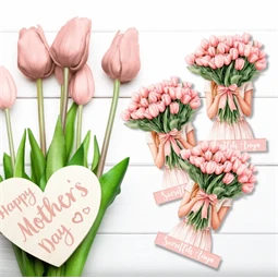 Nyomtatott dekorkarton 2mm vastag 7x5cm, Tulipános lány 3db/csomag