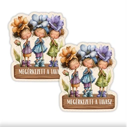 Nyomtatott dekorkarton 2mm vastag 7xcm, Tavasz virágos lányok 2db/csomag