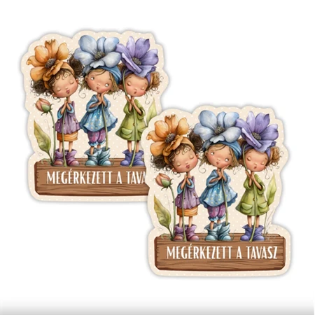 Nyomtatott dekorkarton 2mm vastag 7xcm, Tavasz virágos lányok 2db/csomag