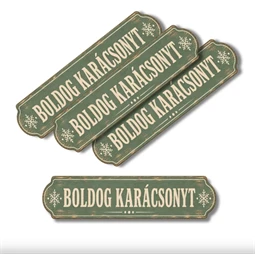 Nyomtatott dekorkarton 2mm vastag, 8x2cm, Boldog Karácsonyt zöld 4db/csomag