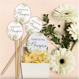 Nyomtatott dekorkarton 2mm vastag 8x6,5cm, Nőnapi ovál tábla, pasztell barack 3db/csomag