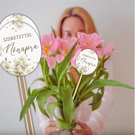 Nyomtatott dekorkarton 2mm vastag 8x6,5cm, Nőnapi ovál tábla, pasztell barack 3db/csomag