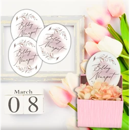 Nyomtatott dekorkarton 2mm vastag 8x6,5cm, Nőnapi ovál tábla, pasztell rózsaszín 3db/csomag