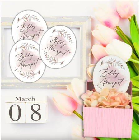 Nyomtatott dekorkarton 2mm vastag 8x6,5cm, Nőnapi ovál tábla, pasztell rózsaszín 3db/csomag