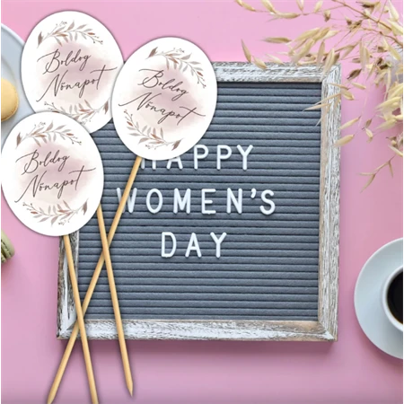 Nyomtatott dekorkarton 2mm vastag 8x6,5cm, Nőnapi ovál tábla, pasztell rózsaszín 3db/csomag