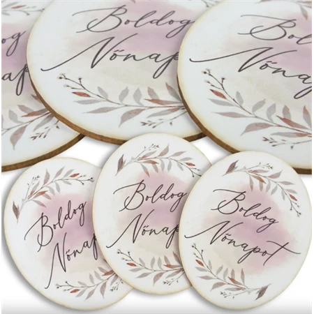 Nyomtatott dekorkarton 2mm vastag 8x6,5cm, Nőnapi ovál tábla, pasztell rózsaszín 3db/csomag