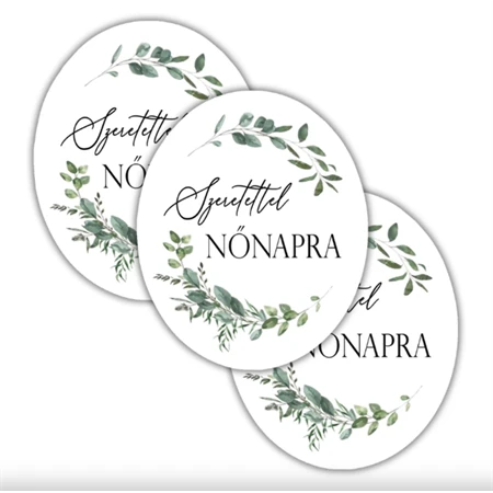 Nyomtatott dekorkarton 2mm vastag 8x6,5cm, Nőnapi ovál tábla, zöld/fekete 3db/csomag