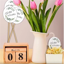 Nyomtatott dekorkarton 2mm vastag 8x6,5cm, Nőnapi ovál tábla, zöld/fekete 3db/csomag