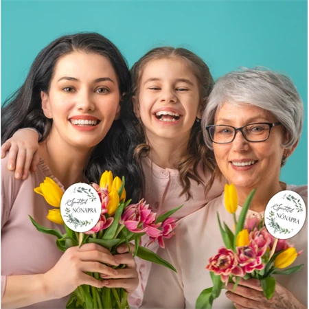 Nyomtatott dekorkarton 2mm vastag 8x6,5cm, Nőnapi ovál tábla, zöld/fekete 3db/csomag