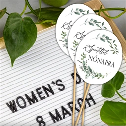 Nyomtatott dekorkarton 2mm vastag 8x6,5cm, Nőnapi ovál tábla, zöld/fekete 3db/csomag