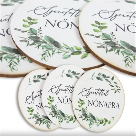 Nyomtatott dekorkarton 2mm vastag 8x6,5cm, Nőnapi ovál tábla, zöld/fekete 3db/csomag