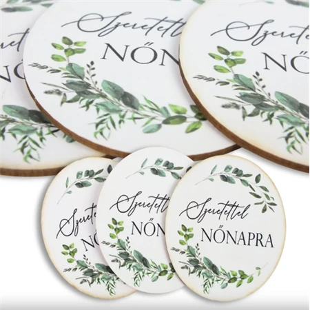 Nyomtatott dekorkarton 2mm vastag 8x6,5cm, Nőnapi ovál tábla, zöld/fekete 3db/csomag