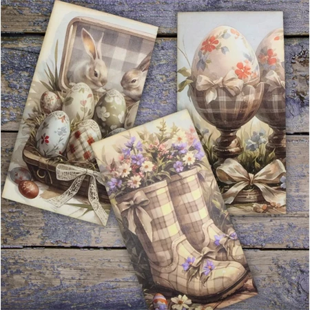 Nyomtatott dekorkarton 2mm vastag 9x5cm, Húsvéti pasztell táblák 3db/csomag