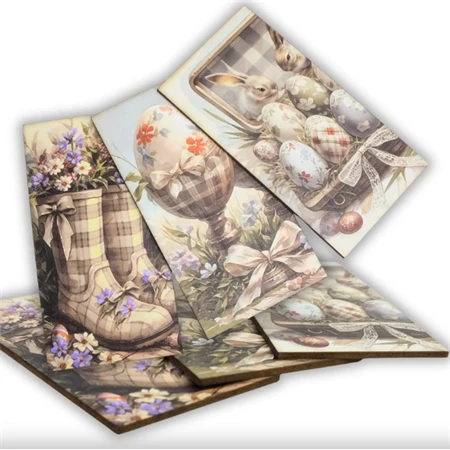 Nyomtatott dekorkarton 2mm vastag 9x5cm, Húsvéti pasztell táblák 3db/csomag