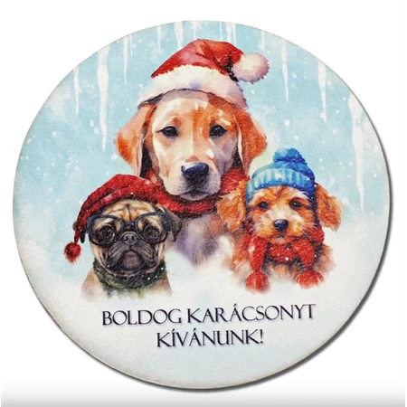 Nyomtatott dekorkarton 2mm vastag, kör 14,8cm, Kutyusok, koszorúközép