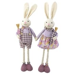 Nyúl fiú, lány répával teleszkópos lábbal textil 24x14x95 cm bézs, lila 2 féle, 1db