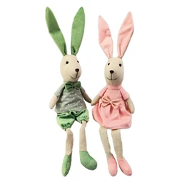 Nyúl lógólábú fiú, lány textil 14x8x47 cm zöld, rózsaszín 2 féle