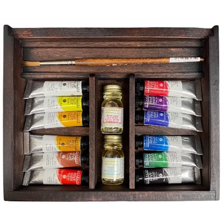 Olajfesték készlet SENNELIER Rive Gauche 12x10ml kiegészítőkkel, fa dobozban
