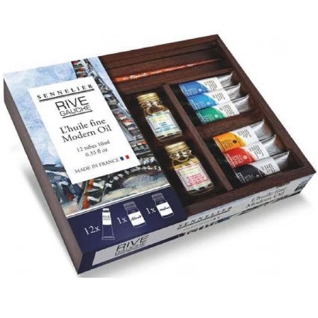 Olajfesték készlet SENNELIER Rive Gauche 12x10ml kiegészítőkkel, fa dobozban