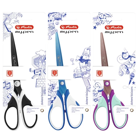 Olló HERLITZ My.pen 18cm jobbkezes titánium-nitrit bevonatú éllel, hegyes, 3 különböző színben, 1db