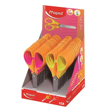 Olló MAPED Soft Neon 13cm iskolai vegyes színek, ergonomikus puha, gumírozott fogás, lekerekített él