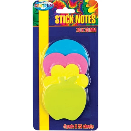 Öntapadó jegyzet CENTRUM Stick Notes 70x70 mm 4x25 lapos neon vegyes színek