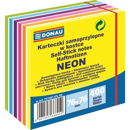 Öntapadó jegyzet DONAU 76x76mm, 400 lap, neon és pasztell színek