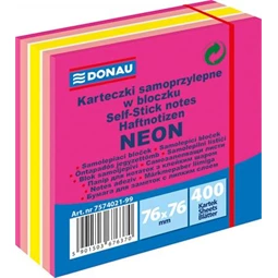 Öntapadó jegyzet DONAU 76x76mm, 400 lap, neon, pasztell mix, rózsaszín árnyalatok