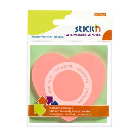 Öntapadó jegyzet STICK`N, 70x70mm, 50lap, rózsaszín szív