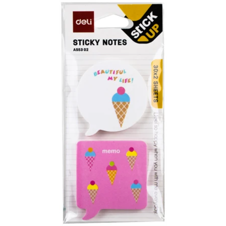 Öntapadó jegyzet mondatfelhő DELI 51x51 mm, 2x30 lap, mintás