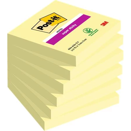 Öntapadó jegyzettömb  76x76 mm  90 lap, 3M POSTIT  Super Sticky  kanári sárga