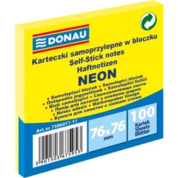 Öntapadó jegyzettömb Donau 76x76 mm 100 lap neon sárga