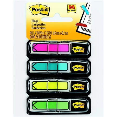 Öntapadó jelölőcímke 3M POSTIT műanyag, 4x24 lap, 11,9x43,2 mm, nyíl, vegyes