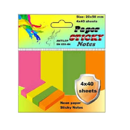 Öntapadó jelölőcímke papír 20x50 mm 4x40lap oldaljelölő cimke neon színekben