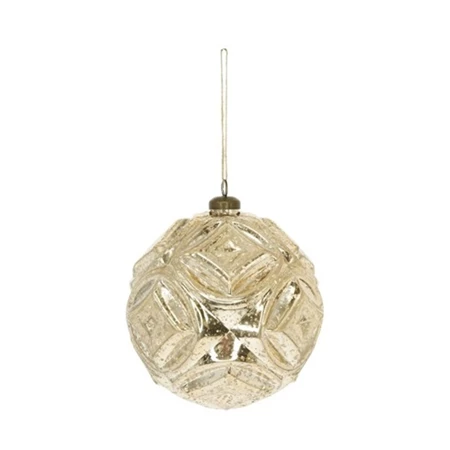 Óriás gömb domború mintával, csillámos hatású, akasztós műanyag 15 cm pezsgő