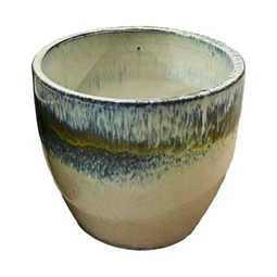 Óriás kaspó kül-, beltéri, fagyálló kerámia 31x27cm bézs/kék/sárga