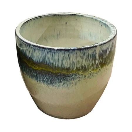 Óriás kaspó kül-, beltéri, fagyálló kerámia 31x27cm bézs/kék/sárga