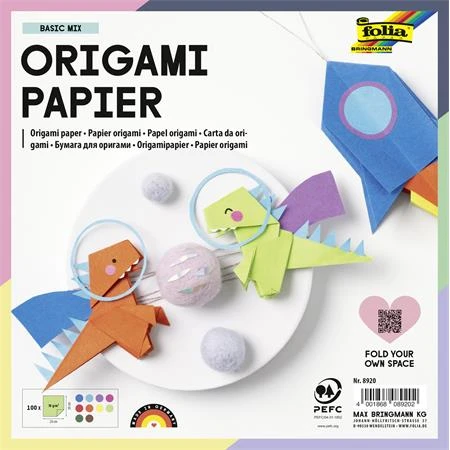 Origami papír 20x20cm 100lap FOLIA 70g vegyes színek