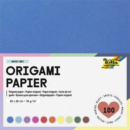 Origami papír 20x20cm 100lap FOLIA 70g vegyes színek