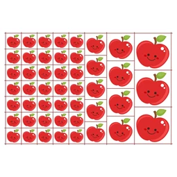 Óvodai címke, öntapadó matrica  A/5 méretben 35+12 jel alma mosolygó