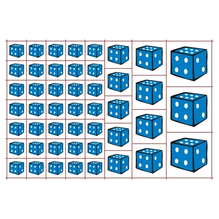 Óvodai címke, öntapadó matrica  A/5 méretben 35+12 jel dobókocka kék