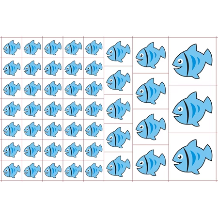 Óvodai címke, öntapadó matrica  A/5 méretben 35+12 jel hal kék