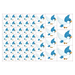 Óvodai címke, öntapadó matrica  A/5 méretben 35+12 jel kis madár