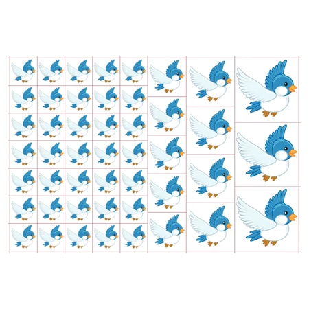 Óvodai címke, öntapadó matrica  A/5 méretben 35+12 jel kis madár