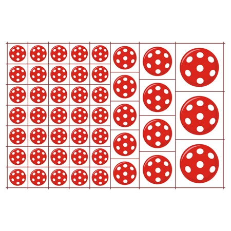 Óvodai címke, öntapadó matrica  A/5 méretben 35+12 jel labda piros fehér pöttyös 59
