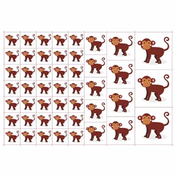 Óvodai címke, öntapadó matrica  A/5 méretben 35+12 jel majom