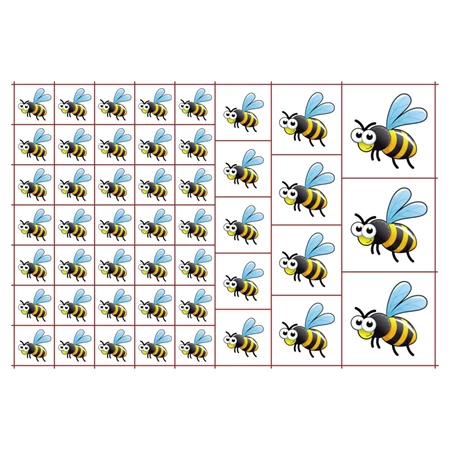 Óvodai címke, öntapadó matrica  A/5 méretben 35+12 jel méhecske B